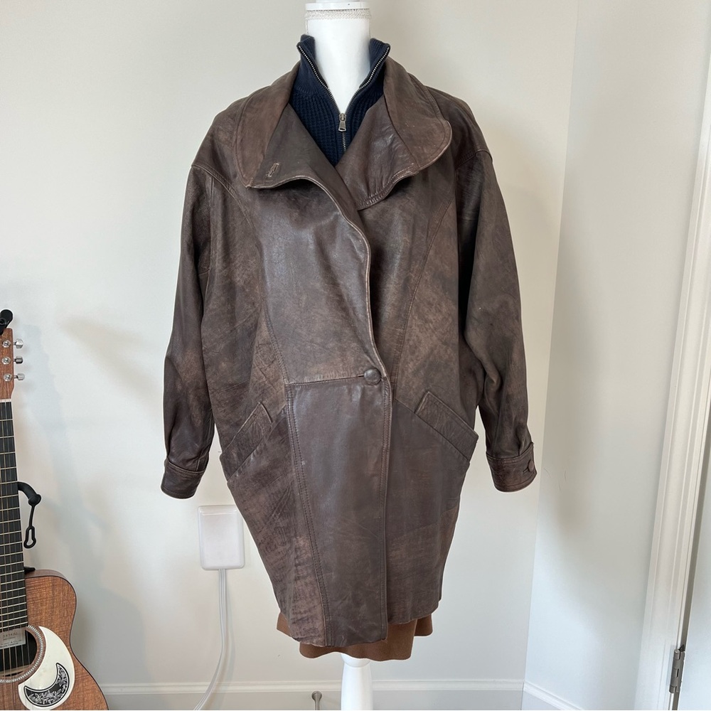 Perspective Men’s Vintage 90s Brown‎ Oversized Leather Jacket 🤎☕️